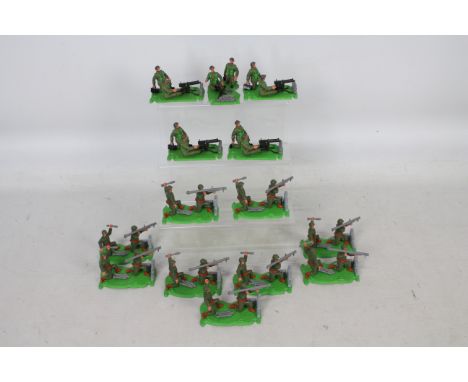 Timpo - 14 WWII Soldier Gun Emplacement sets, 9 American Troops with Rocket Launchers and 5 British Soldiers with Machine Gun