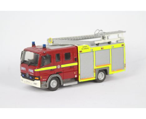 Fire Brigade Models - A built kit model Mercedes Benz Atego Pump Ladder Fire Engine in 1:48 scale in London Fire Brigade live