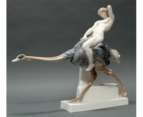 Porzellanfigur, "Lustiger Ritt (Straußenritt)", Rosenthal, Selb-Bavaria, Modellnummer K 75, polychrom, Modellentwurf von Ferd