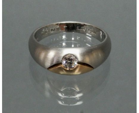 Ring, Platin 960/Roségold 750, 1 Brillant ca. 0.20 ct., etwa fw/vsi, innen Widmung, 10 g, RM 19
