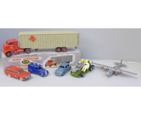 Dinky Toys die-cast including boxed Supertoys Tractor-Trailer, Ensign Airliner, etc. 