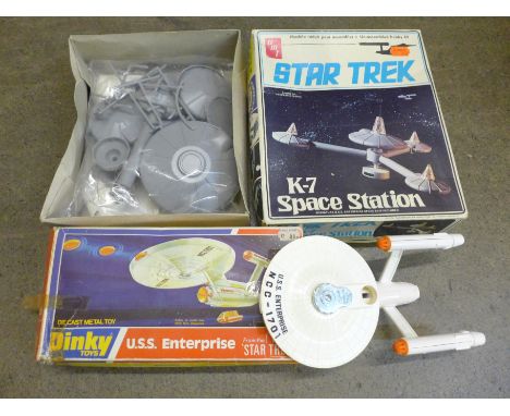 A Dinky Toys 358 USS Enterprise and an AMT Star Trek K-7 space station model kit 