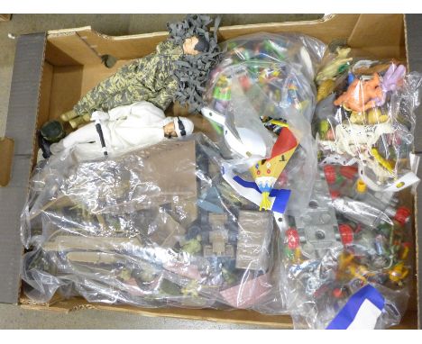 A collection of model figures, etc., Airfix spacemen and aliens, Britains Deetail, two action figures, other model soldiers, 
