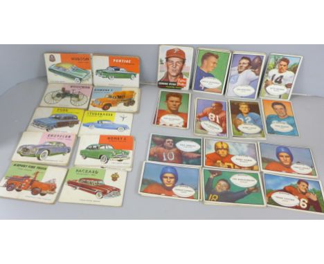 A collection of 50 Bowman 1953 American Football and Baseball cards, including Tom Dublinski, Hugh Taylor, Ken Carpenter, Ted