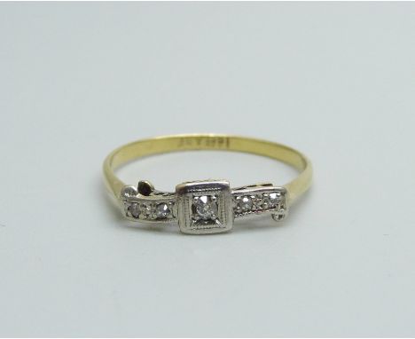 A Art Deco 18ct gold and diamond ring, 1.6g, Q 