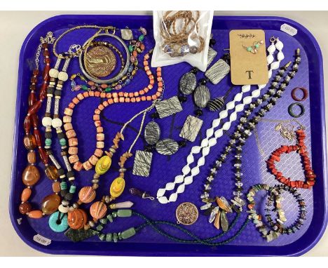 An Assortment of Glass Bead and Hardstone Jewellery, to include statement necklaces, tumbled bead drop necklace, expandable b