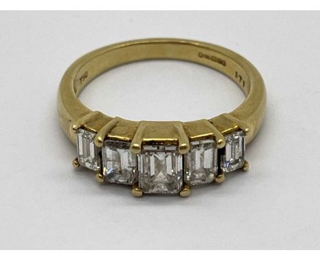 An 18ct Gold Five Stone Diamond Ring, of graduated emerald cut, four claw set to tapered band, stamped "1.71" (finger size O)