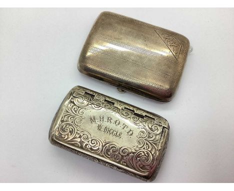 A Hallmarked Silver Snuff Box, possibly Alford Thickbroom, Birmingham 1866, allover leaf scroll engraved, the hinged lid engr