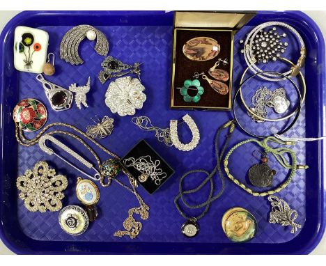 Vintage and Later Costume Jewellery, including Victorian malachite inset brooch, marcasite inset and other costume brooches, 