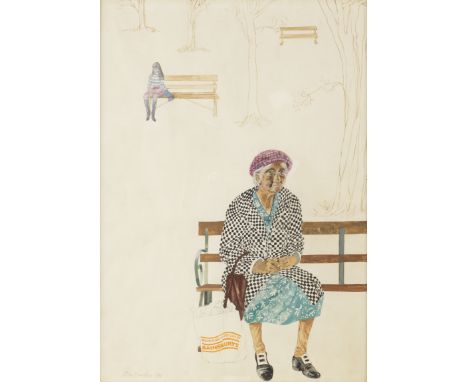Hilda Bernstein (South African, 1915-2006)The Park Bench  signed and dated 'Hilda Bernstein 1972' (lower left)watercolour on 