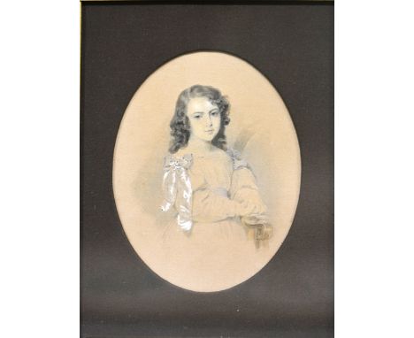 Henry E Hobson , A Young Lady, signed and dated 1866, watercolour with body colour, oval, 30cm x 25cm; a companion work, a po