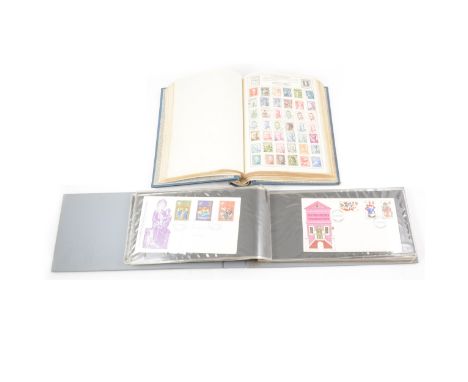 Stamps: The Movaleaf Stamp album, containing a school boy collection of World stamps, stock books with GB Mint stamps,Stanley