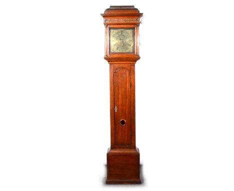 An oak longcase clock, square brass dial, signed E Rundell, Norton, single hand, cast spandrels, thirty-hour movement, height