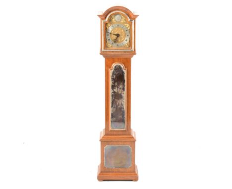 Walnut cased novelty mantel clock, designed as a longcase clock, hallmarked silver fascia plate, Swiss movement, 45cm.