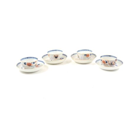 Four Chinese porcelain tea bowls and saucers, decorated in an Imari palette. (8)