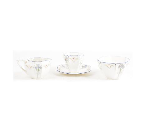 Shelley Bone China teaware, comprising milk jug, sugar bowl, cup and saucer, pattern number 11561. (4)