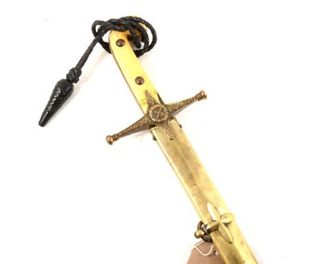 19th Century General Officers scimitar, ivory grip, engraved blade 77cm, signed Buckmaster, London, brass scabbard, knot.