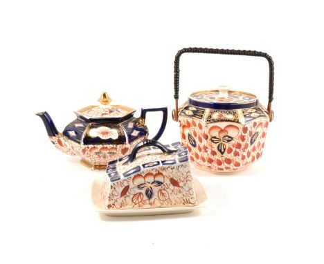 A collection of Staffordshire earthenware pottery, Imari pattern, including teaware.