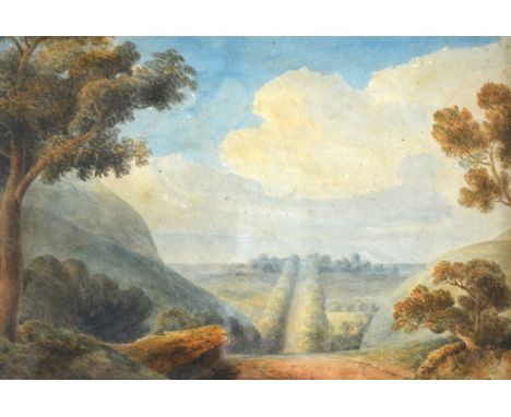 English School, 19th Century, landscape with a tree-lined avenue, watercolour, 35cm x 50cm; colour print after C J Thornton, 