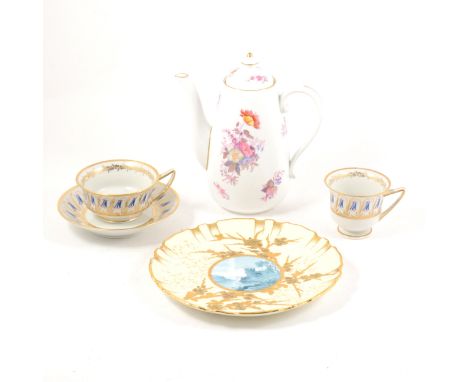 A Spode Copeland china coffee set, floral decoration, Flight, Barr &amp; Barr period Worcester trio, Victorian cabinet cup an