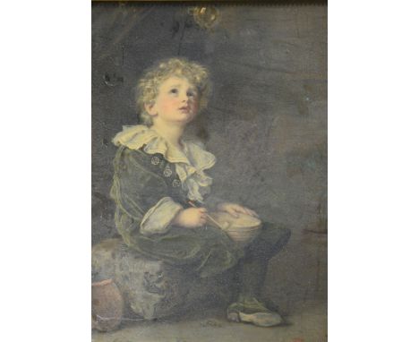 After J E Millais, Bubbles, Pears' type colour print, 69cm x 45cm; a pair of prints after George Morland; verre eglomise moun