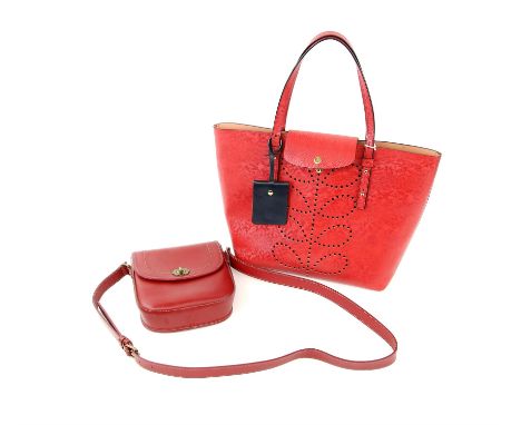 Orla Kiely "Tillie" red leather tote bag together with a new Cath Kidson handbag