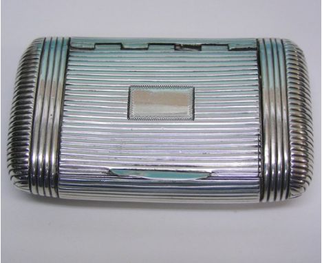 George III Sterling Silver Snuff Box, London, England, 1808.Of rounded rectangular curved form, with a reeded body, vacant ca