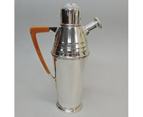 Scottish Art Deco Silver Plated Cocktail Shaker By Davis Duff, Glasgow, Circa 1930.Made in typical Art Deco style, stylized B