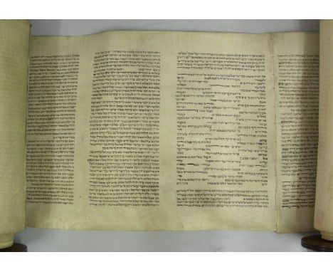 Antique Torah Scroll On Parchment, Poland, Circa 1800, Judaica.Complete.Square Ashkenazi script (Ari zal).Tagin on the letter