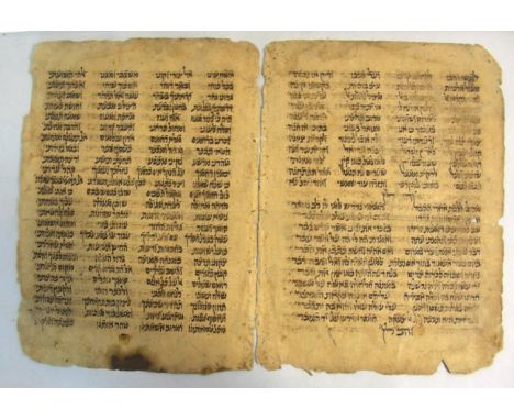 Manuscript Of Hebrew Liturgies, Yemen, 13th-14th Century, Judaica.Two leafs written from both sides.25cm X 18cm / 9.84in X 7i