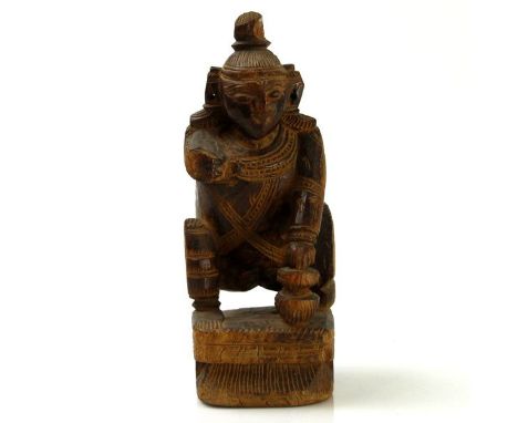 Rare Antique Tribal Art Carved Wood Woman Figure Sculpture, Thailand, 18th Century.Carved as a woman in a kneeling posture.Se