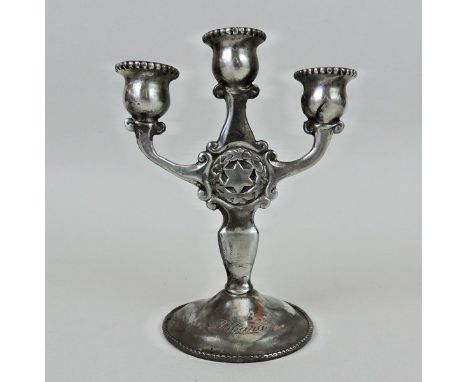 Danish Gerotin Miniature Pewter Star of David 3 Light Sabbath Candle Holder, 1920s, Judaica.Inscribed on the base.Base is mar