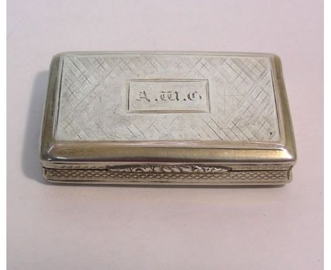 Victorian Sterling Silver Tobacco Snuff Box, Nathaniel Mills, England, 1838.The hinged box is initialed and made with a diape