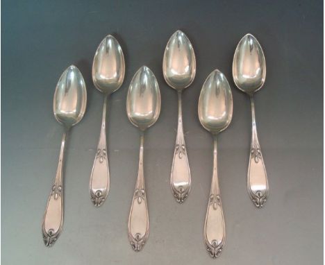 Set Of 6 Art Nouveau 800 Silver Soup Spoons By Hugo Sandig, Breslau, Germany, Ca 1880.Each spoon is made with a stylized hand