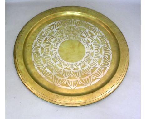 Art Deco Luc Lanel for Christofle Silver Inlaid Brass Tray, France, Ca 1925.This "Scales" charger was designed by Luc Lanel (