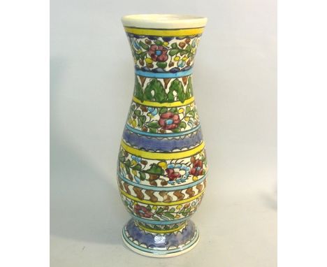 Armenian Pottery, Hand Painted Ceramic Vase, Jerusalem, Israel, 1950s.Colorful glazed vase hand painted with floral and folia