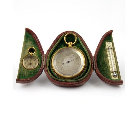 Short & Mason Barometer, Compass & Thermometer, London, England, Circa 1900.Gilt metal pocket compensated barometer, fixed we