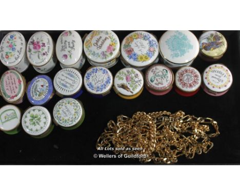 Ten Crummles circular enamel boxes; two further examples by Bilston &amp; Battersea; one further enamel box; five porcelain b