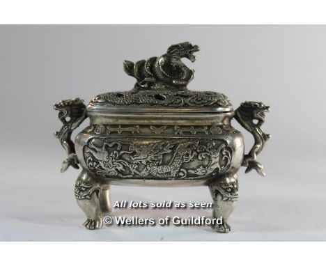 A Chinese rectangular censor with dog of Fo finial, 13cm.