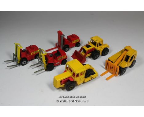 Matchbox Lesney, assorted unboxed  commercial vehicles to include Bomag Road Roller no.72, 1978 (solid black rear wheel) , Sa