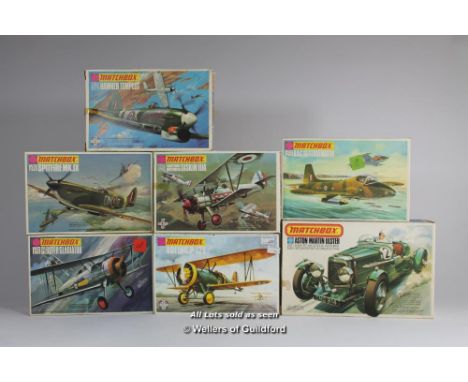 Matchbox Lesney , a group of assorted model kits from the 1970's to include , Aston Martin Ulster 1:32 scale PK-301, Armstron