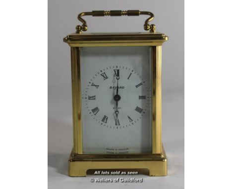 A French brass carriage clock, the white enamel dial signed Bayard