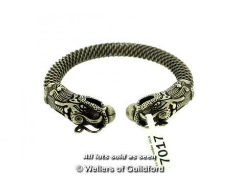 White metal bangle with dragon head to each end