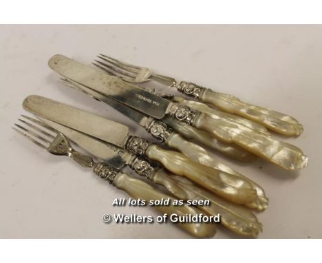 *VICTORIAN SOLID STERLING SILVER AND MOTHER OF PEARL TEA KNIFE / FORK SET 1859 [LQD79](LOT SUBJECT TO VAT)