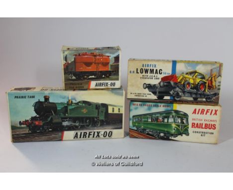 Airfix, a group of 1960's railway related 00 scale model kits, Pestwin Silo Wagon series 1,  British Railway Railbus series 2