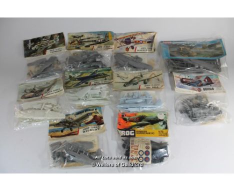 Airfix, Frog and Novo 1:72 scale bagged model kits mainly from the 1960's,  sealed apart from two, including 1960's Airfix Gr