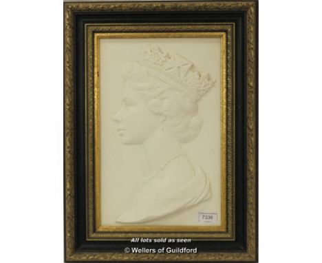Arnold Machin, a ceramic portrait plaque of Queen Elizabeth II, as designed for Royal Worcester to commemorate her silver jub