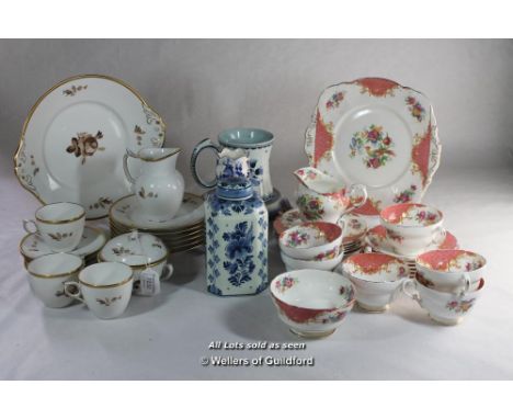 Royal Copenhagen part tea set comprising three cups, five saucers, milk jug, six tea plates, sandwich plate, lidded sugar bow