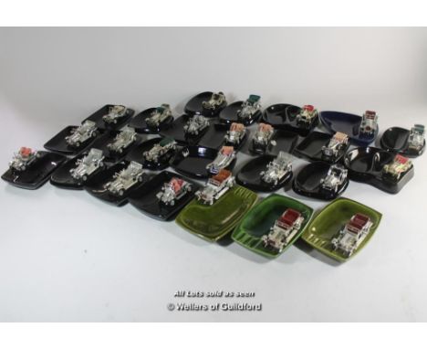 Matchbox Lesney, "Giftware Range" assorted die - cast metallic , plated cars mounted on ceramic ashtrays (25)