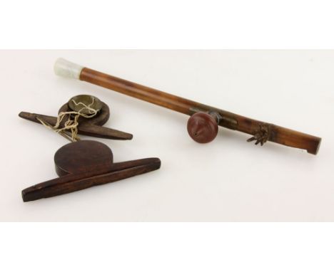 Chinese hardwood opium pipe set, includes scale and scale weight, the pipe is bamboo wood with jadeite mouth, in a hardwood b